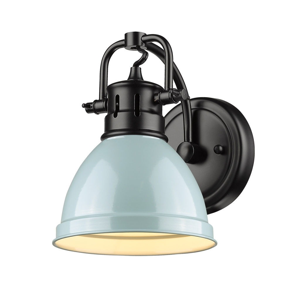 Yep by Golden Lighting Duncan 1-light Vanity in Matte Black and Seafoam shade